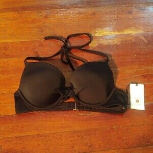 Shade & Shore Black Wrap Lightly Lined Bikini Top Sz 34B NWT